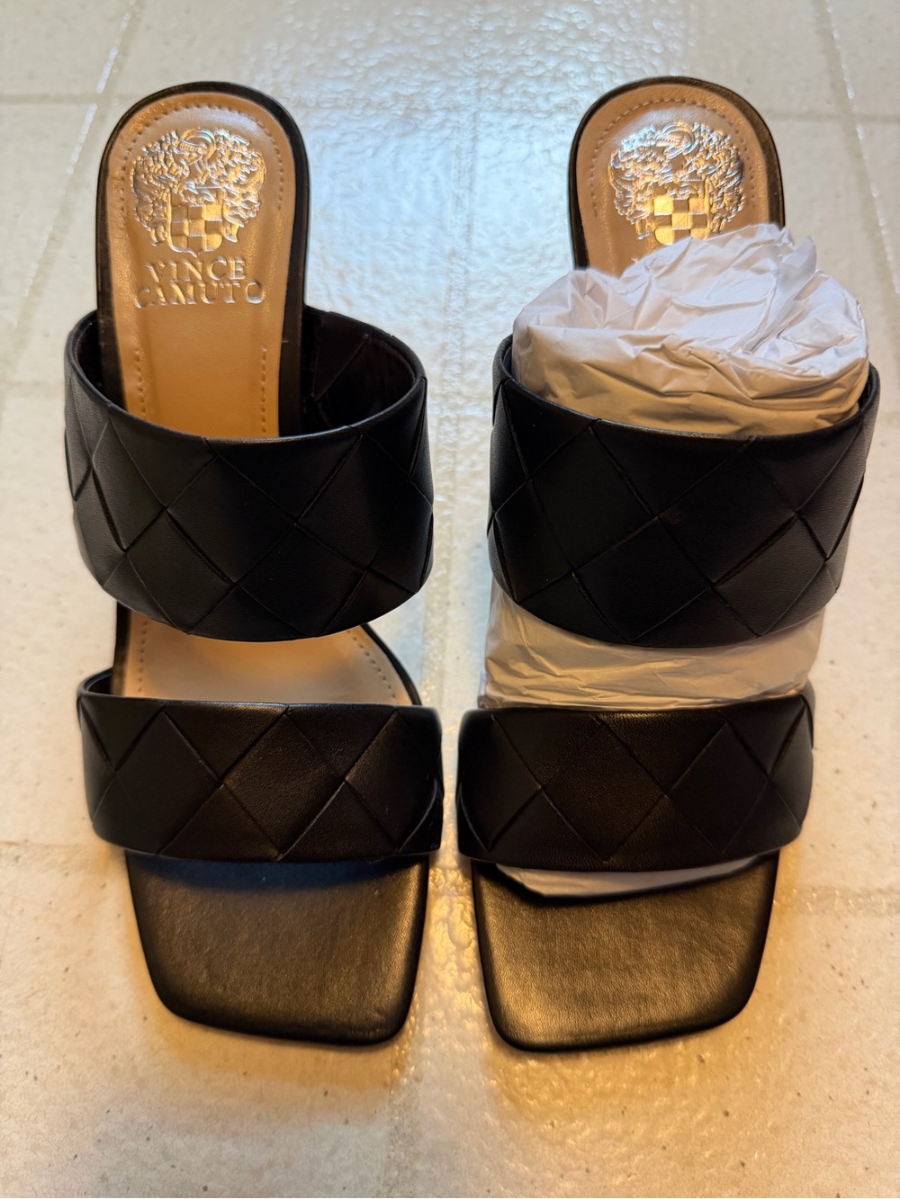 Vince Camuto Black Quilted Double-Strap Slide Mules